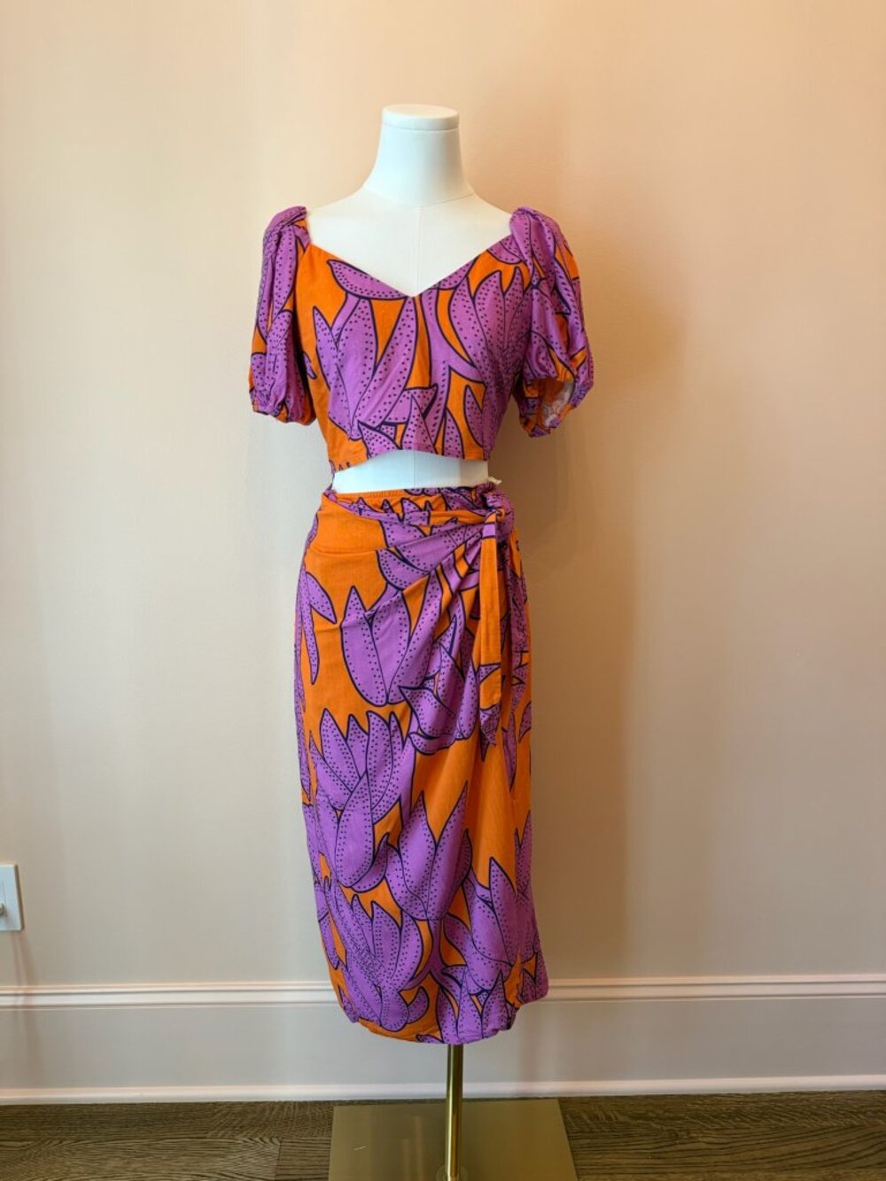 Nema Resort Wear Linen Blend 2 Piece Set Orange Purple Size S